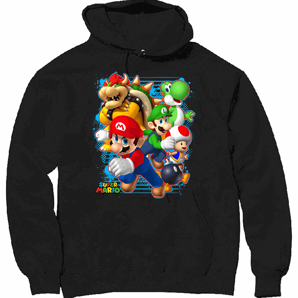 Mario V11 heavyweight pullover hoodie with lined hood, drawstring, pouch pocket, and unisex sizing