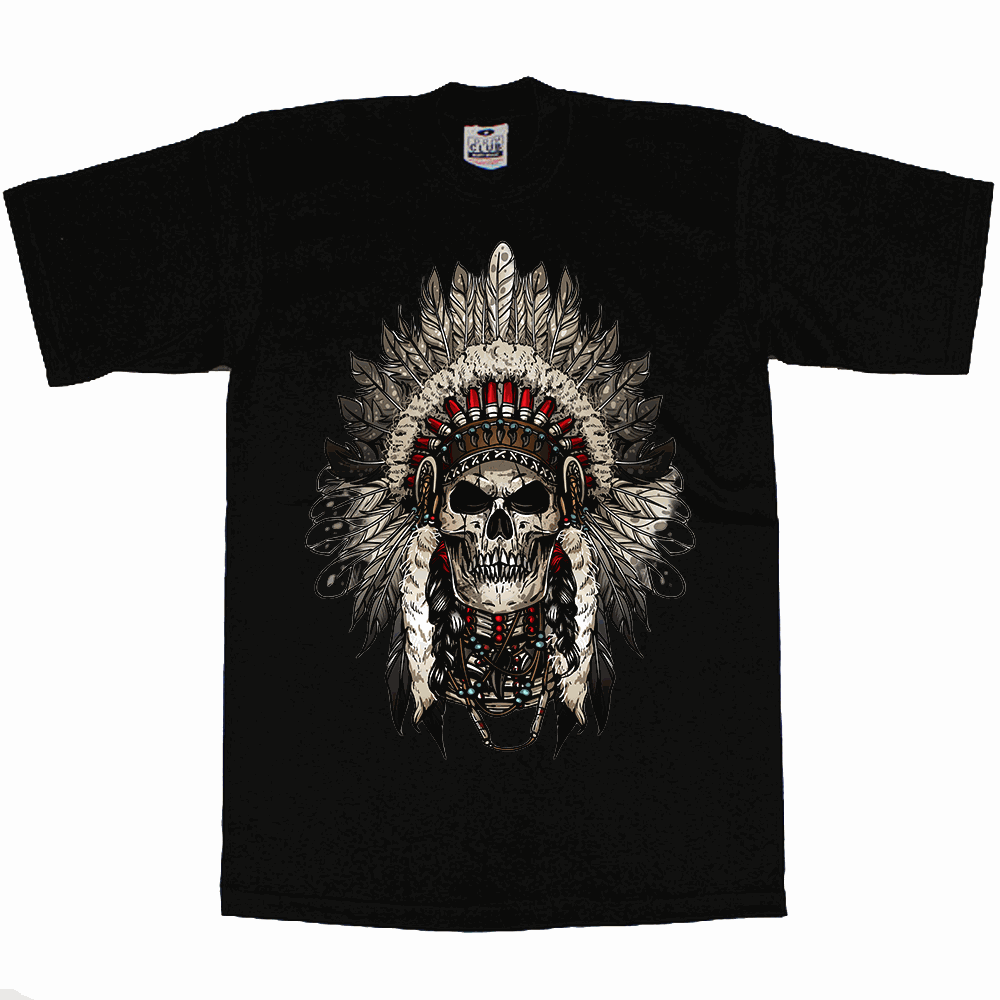 Native skull BB15 design on Big and Tall Pro Club heavyweight cotton t-shirt