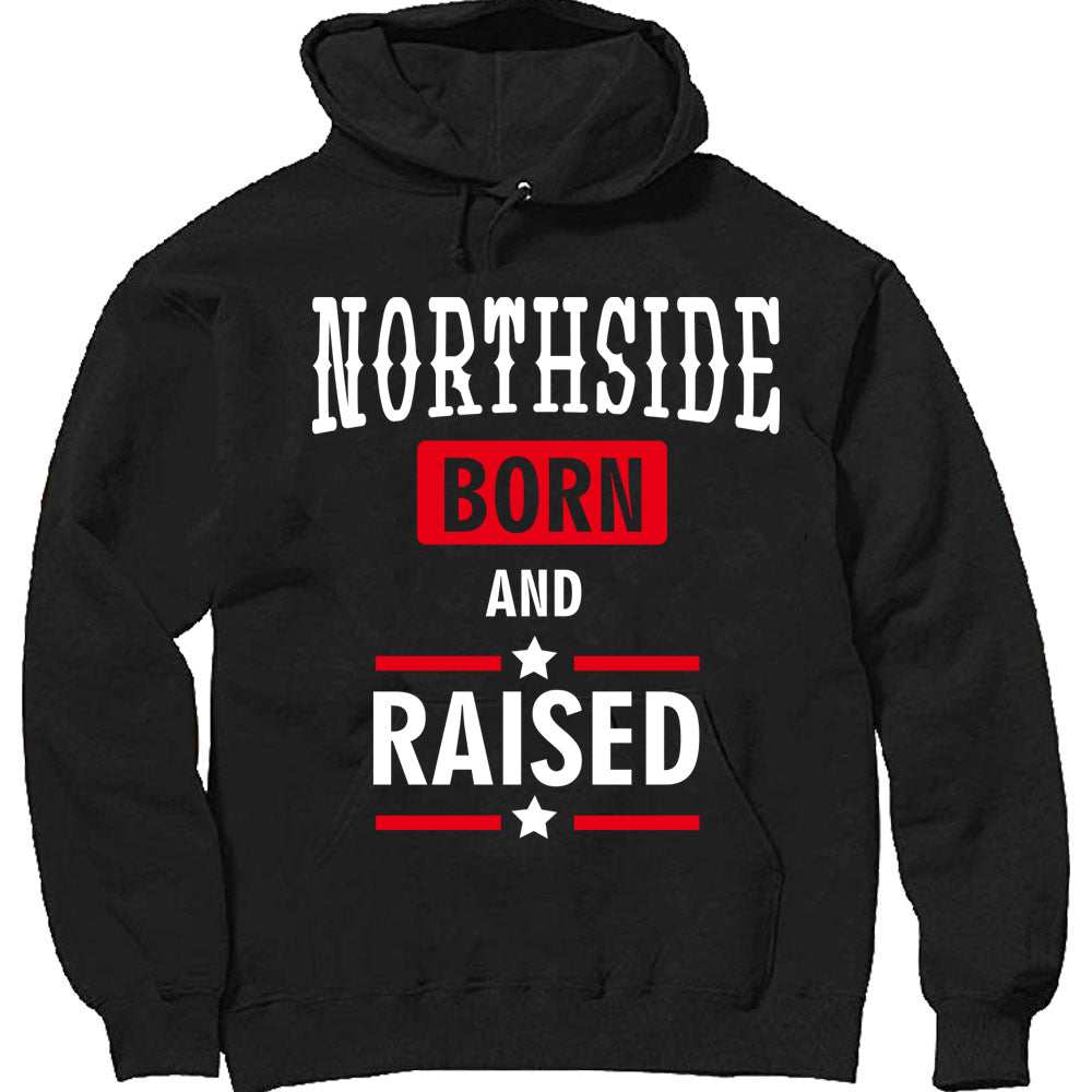 Born and Raised NS heavyweight pullover hoodie with fleece, lined hood, and pouch pocket