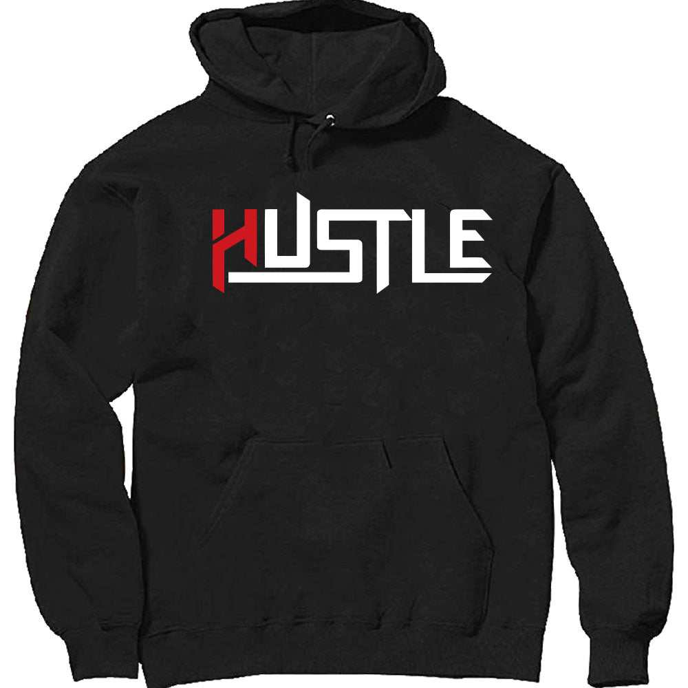 Heavyweight Hustle with Red H pullover hoodie with lined hood and pouch pocket