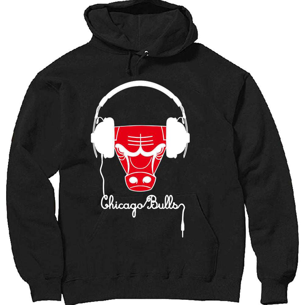Bull Head Phone design on heavyweight classic pullover hoodie with fleece and pouch pocket