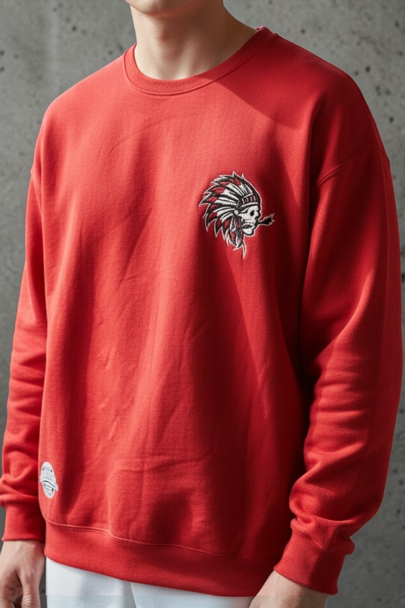 Skull bow embroidery crewneck Red