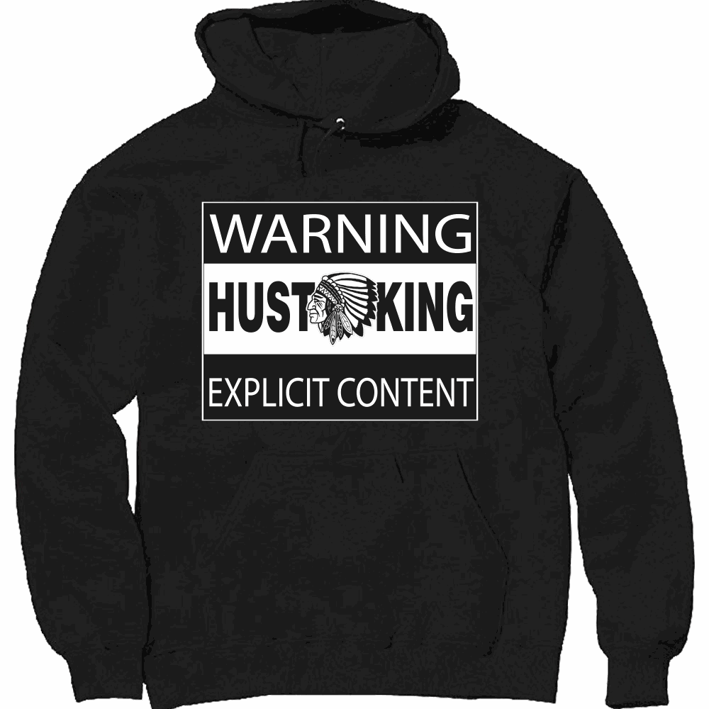 WARNING HUSTLE KING heavyweight unisex pullover hoodie with lined hood and pouch pocket