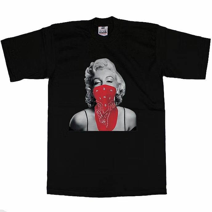 Marilyn Monroe wearing a red bandana on a plain cotton t-shirt
