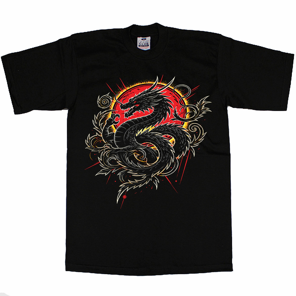 Dragon with red sun