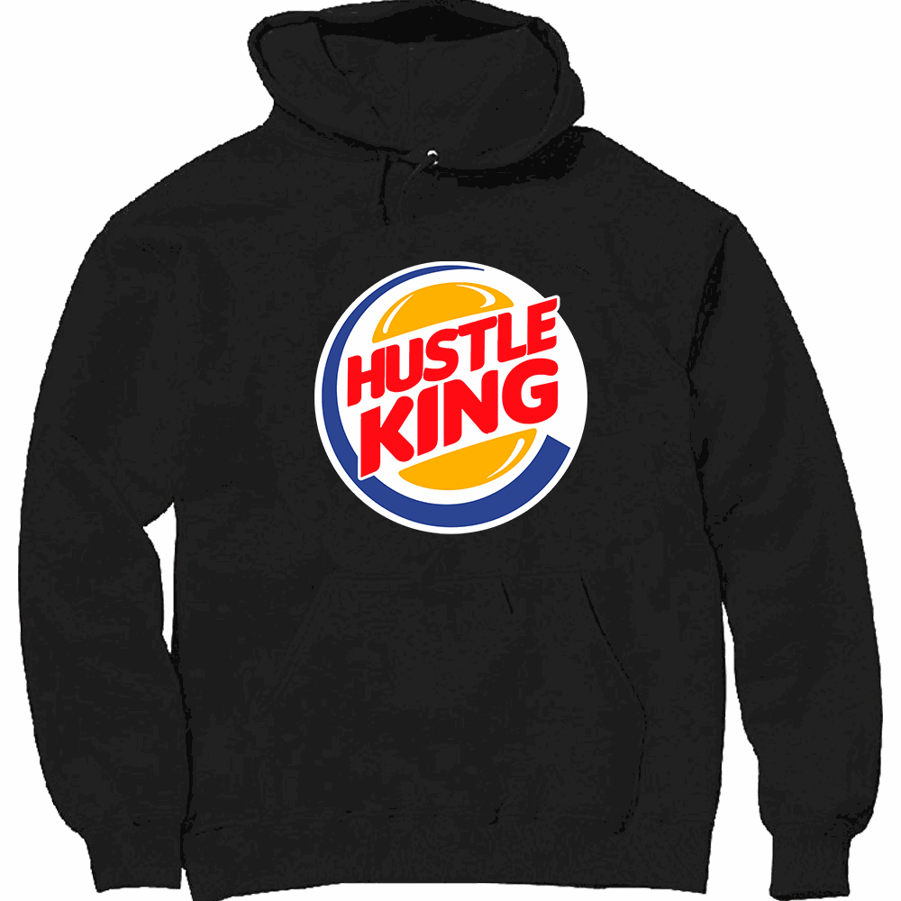 HUSTLE KING BURGER classic heavyweight pullover hoodie with lined hood and pouch pocket